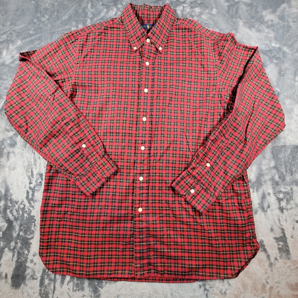 Ralph Lauren Mens XL 120s Twill Plaid Button Down Shirt Red Black Long Sleeve